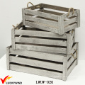 Gray Antique Flower Crate Wooden Planter with Handle